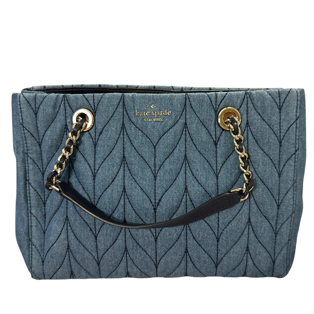 NWOT Kate  spade Quilted Denim-Textured Tote with Gold Chain Handles